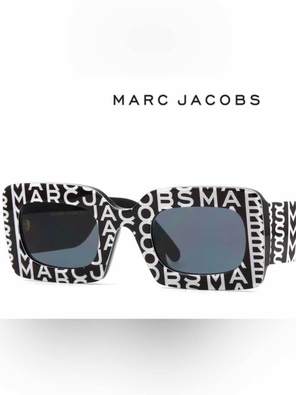 Marc Jacobs Black and White Logo Rectangle Sunglasses and Bag set